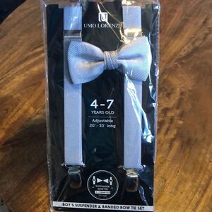 Kids Umo Lorenzo Suspender And Bow Tie Set-Gray